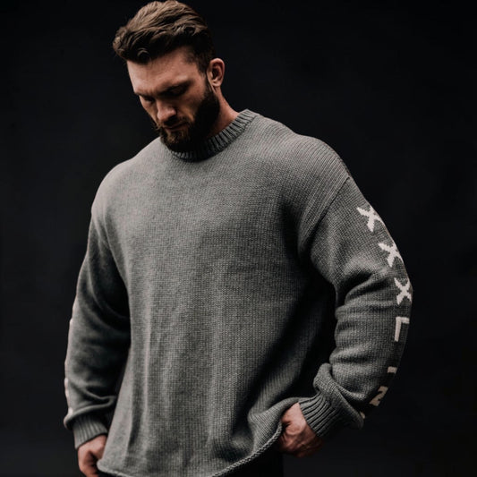 "XXXL INC Knit Logo" Chunky Knit Sweater - Shadow Grey