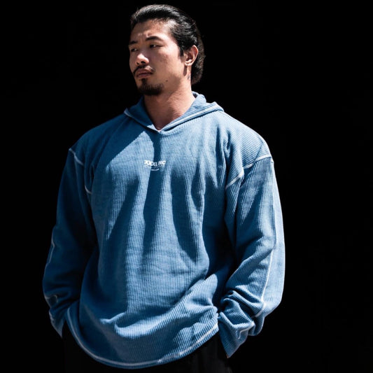 "Top Stitch" Waffle Pump Cover Hoodie- Pacific Blue