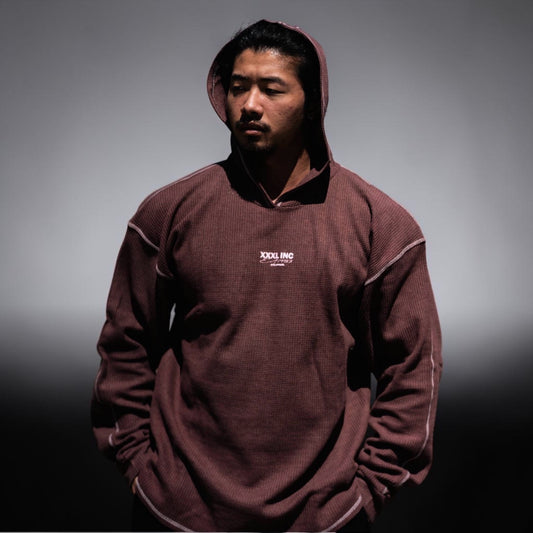 "Top Stitch" Waffle Pump Cover Hoodie- Cranberry