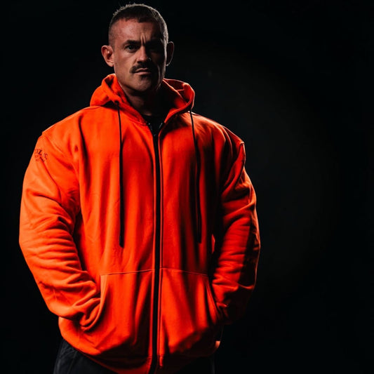 "Bodybuilder" 400gsm 100% Cotton Zip Hoodie - Dark Orange