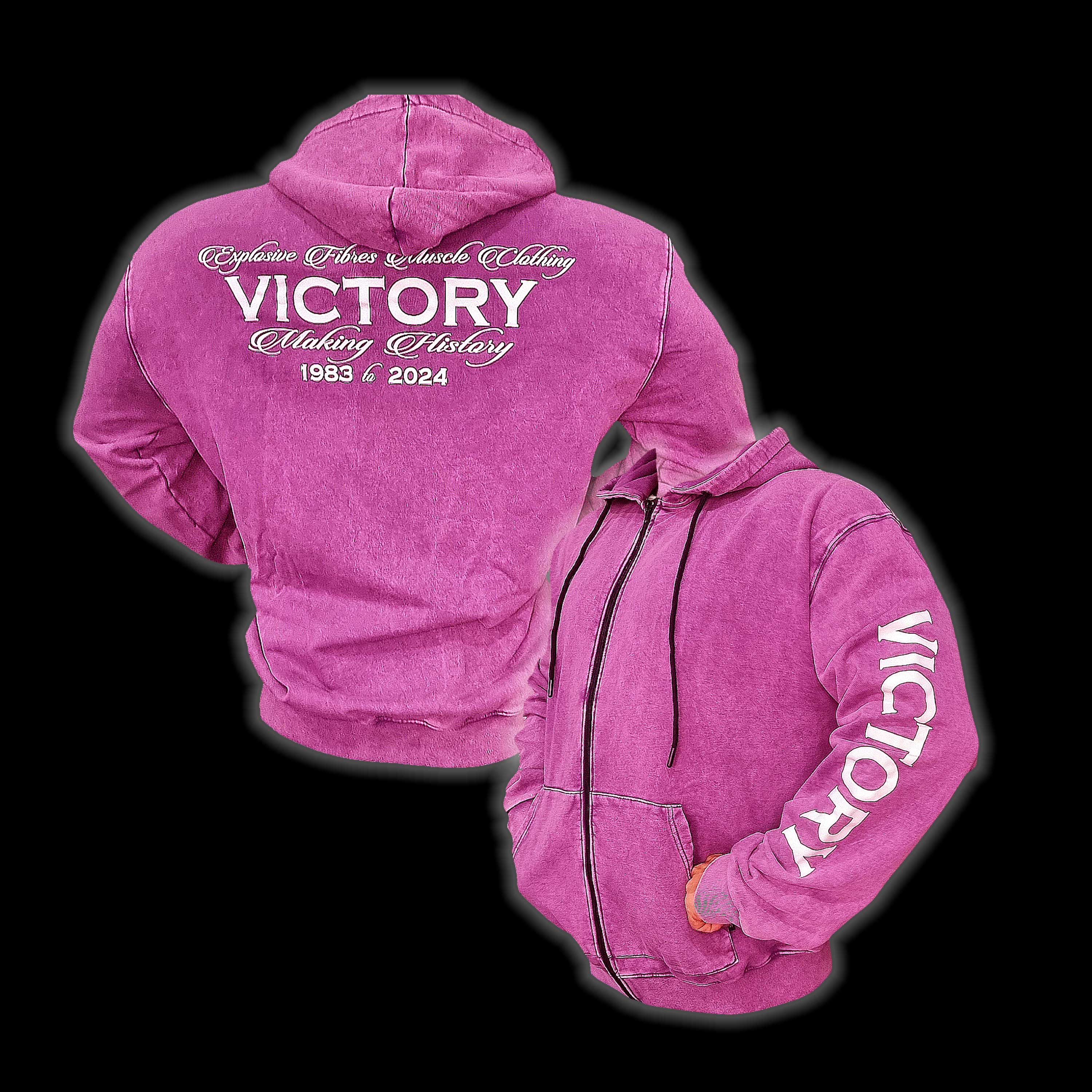 "Victory" Oversized Zip Hood  - Stonewash Berry