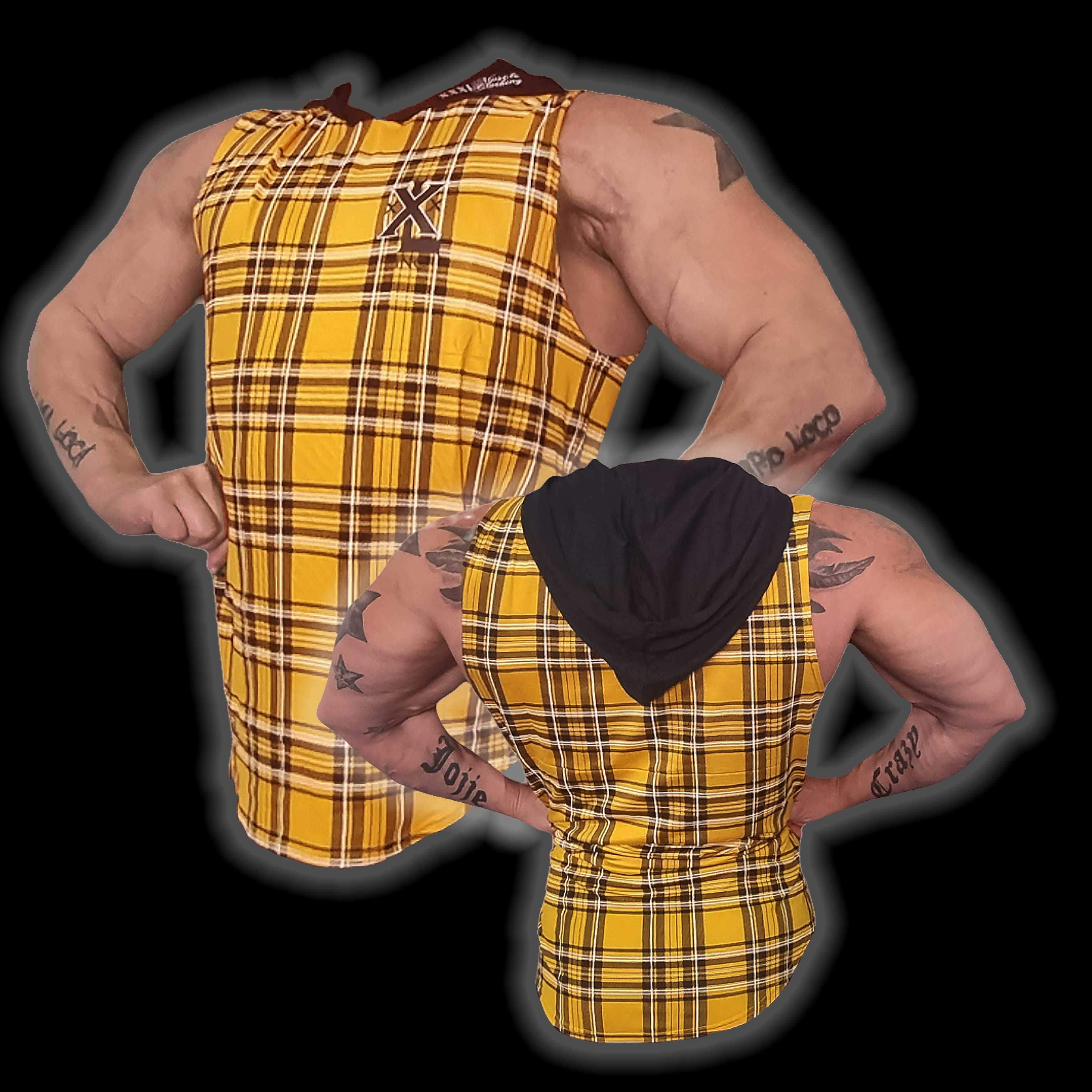 Hooded Muscle Cut T - Yellow Plaid