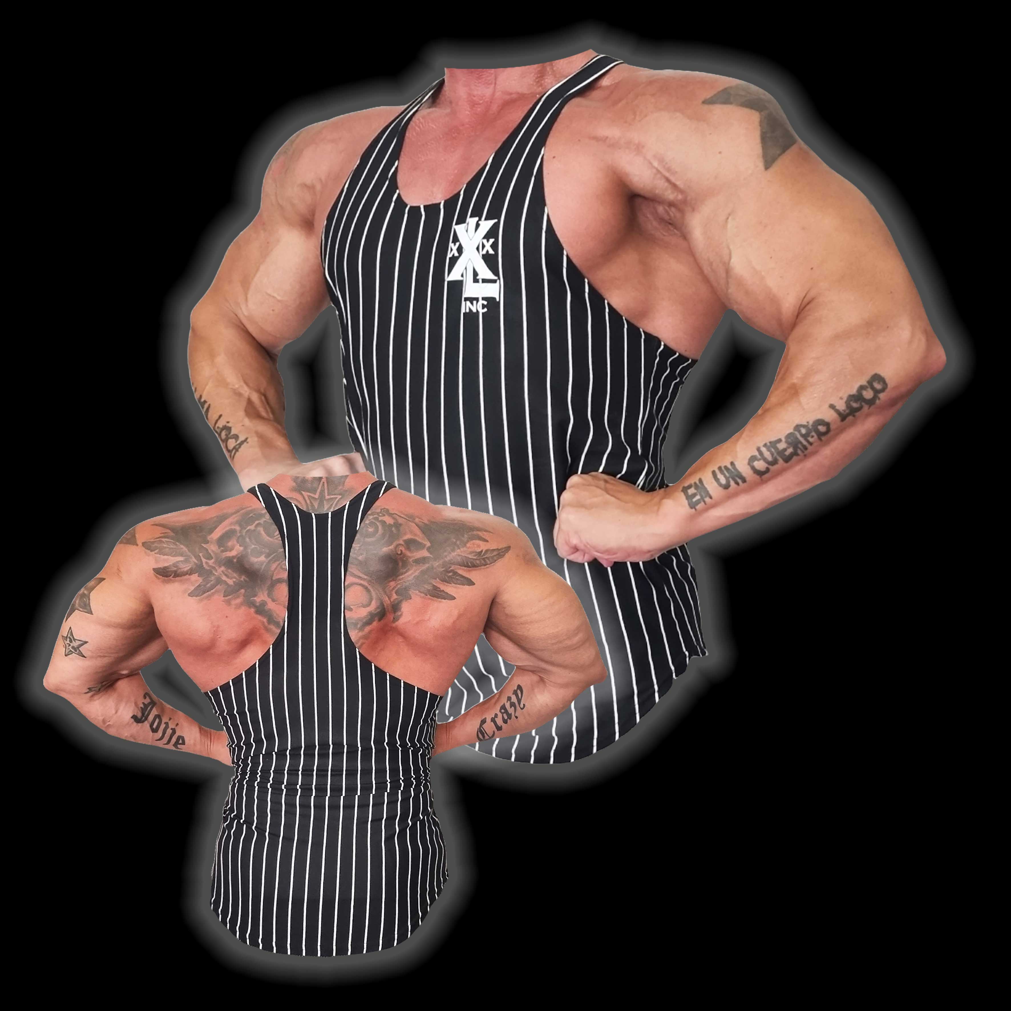 "XXLX Logo" Baseball Stripe Muscle Vest - Black Stripe