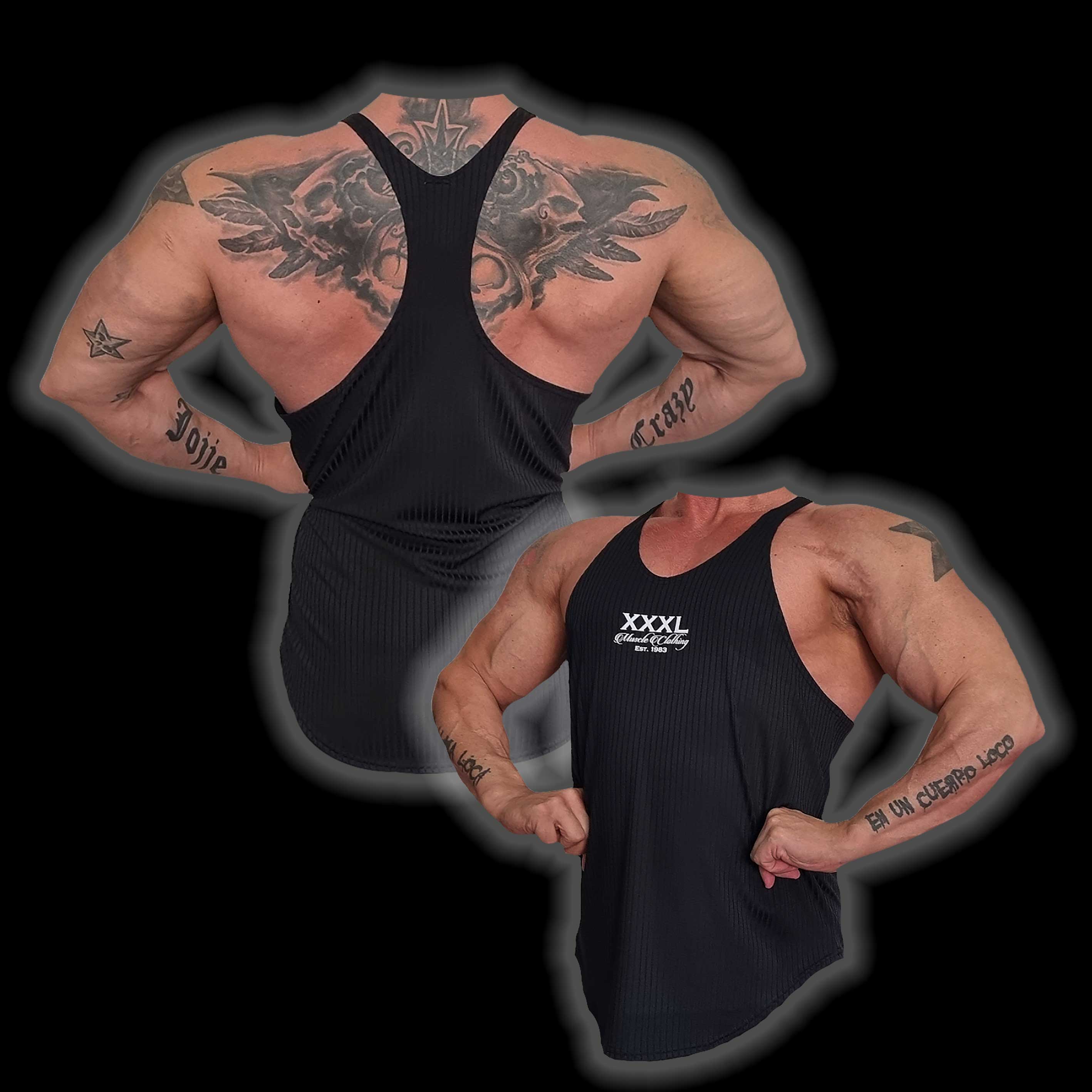 "XXXL Script" Ribbed Muscle Vest - Black
